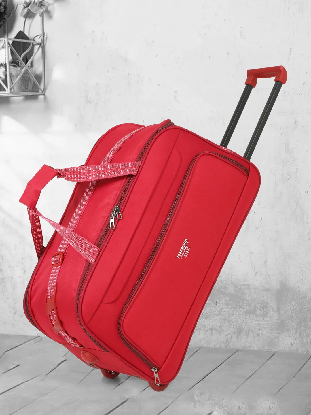 Red Printed Large Duffel Trolley Bag